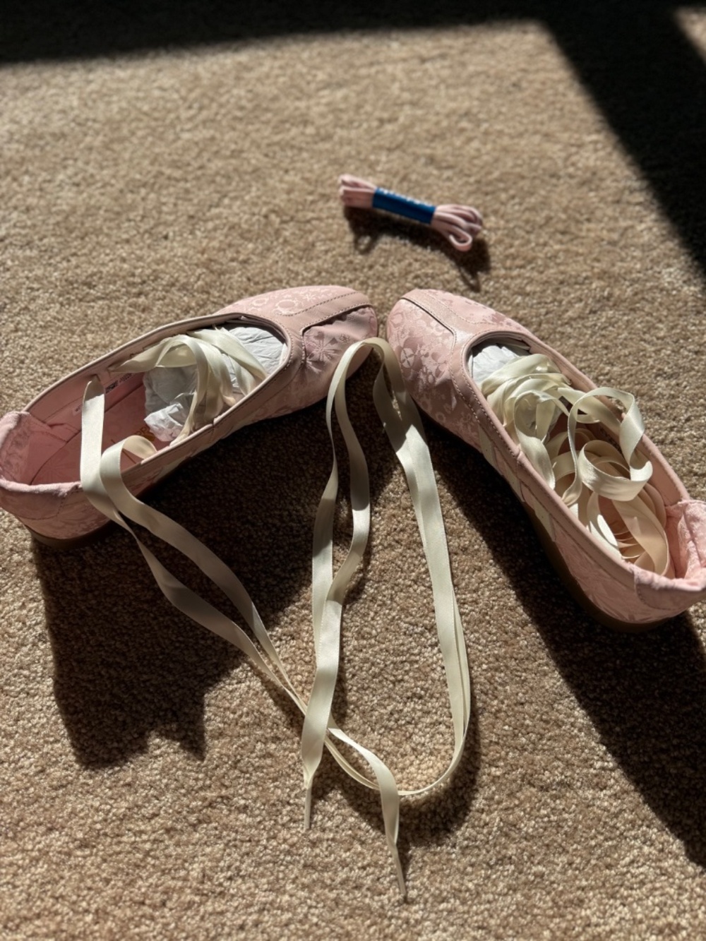 adidas Pink Satin Ballet Flats with Ribbon Laces - Picture 5 of 9